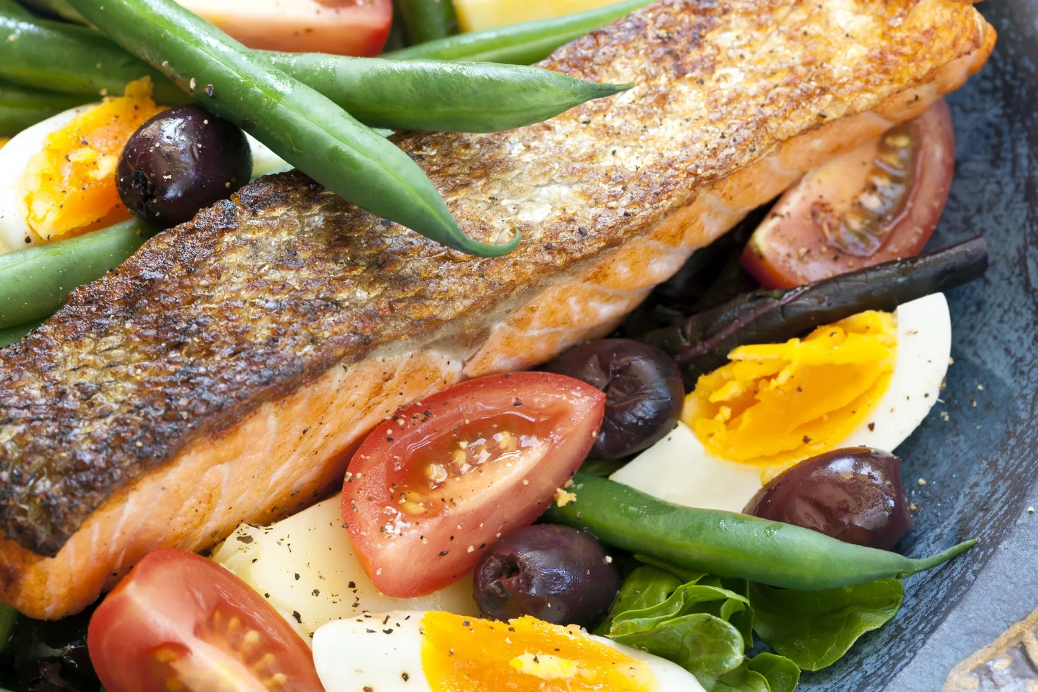 Salmon Niçoise plated for service